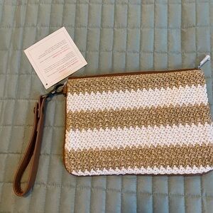 Thirty-One Tan and White Woven Wristlet